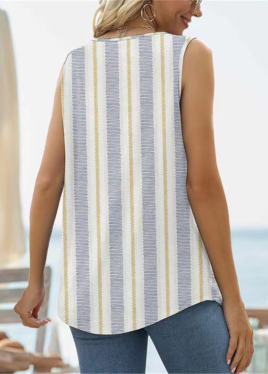 Printed Tank Top T-Shirt, Sleeveless Square Collar