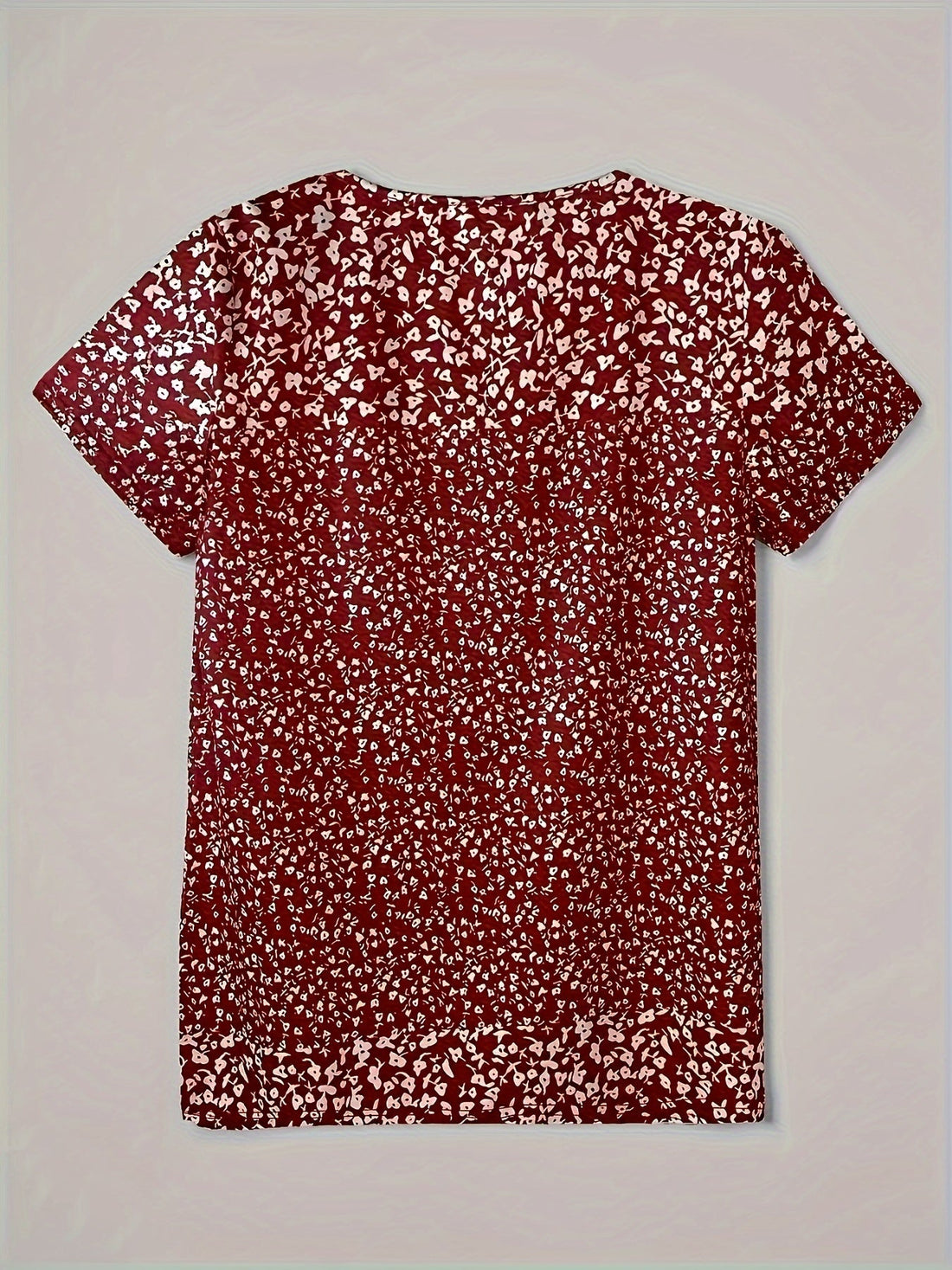 Allover Print Button Front V Neck Blouse, Casual Short Sleeve Top