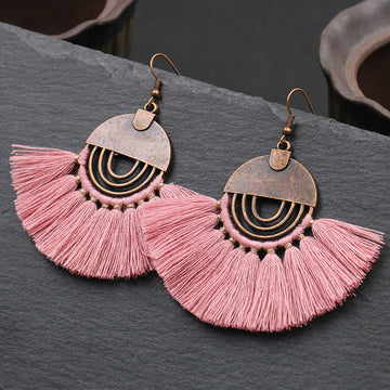 Bohemian Tassel Earrings Fashion Hollow Out Fan Earrings