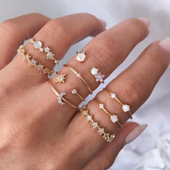 Starlight Crescent Ring Set