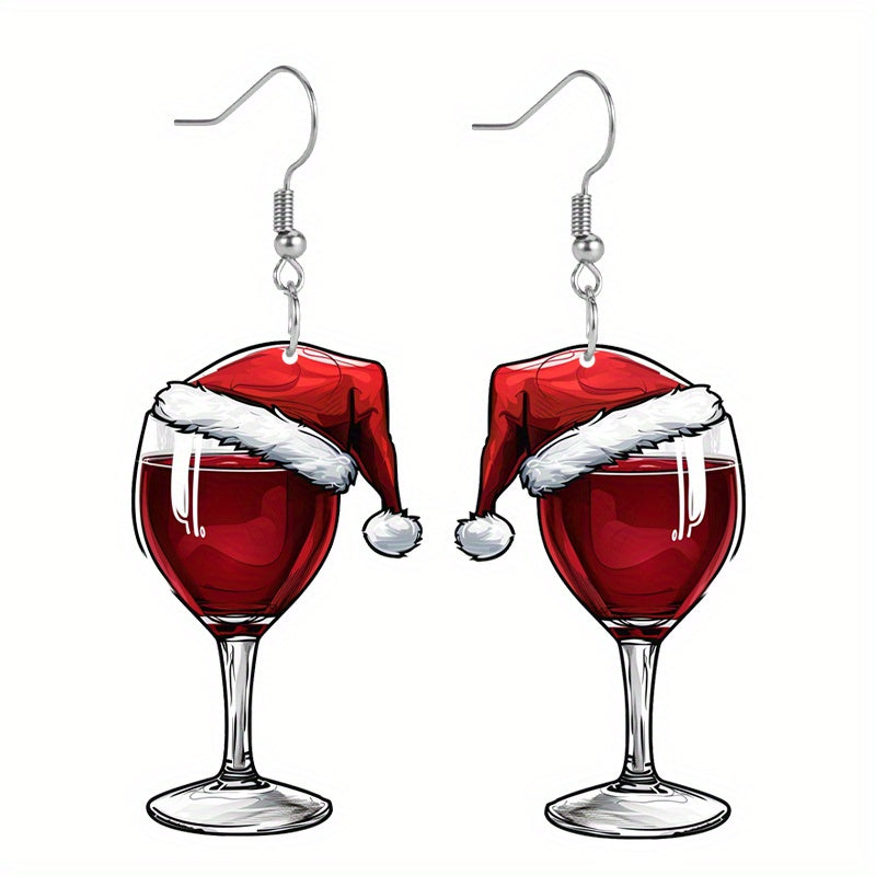 Free Gift Festive Christmas Wine Glass Dangle Earrings