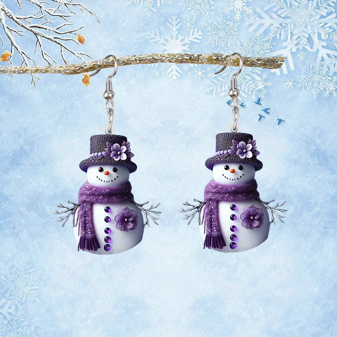 Free Gift Cute Purple Scarf Snowman Earrings Acrylic Earrings