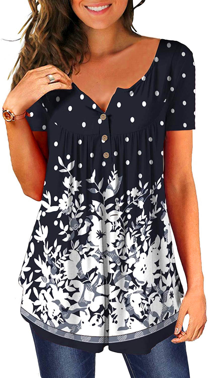 V-neck short-sleeved button-up T-shirt