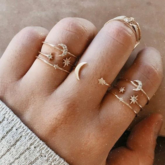 Starlight Crescent Ring Set