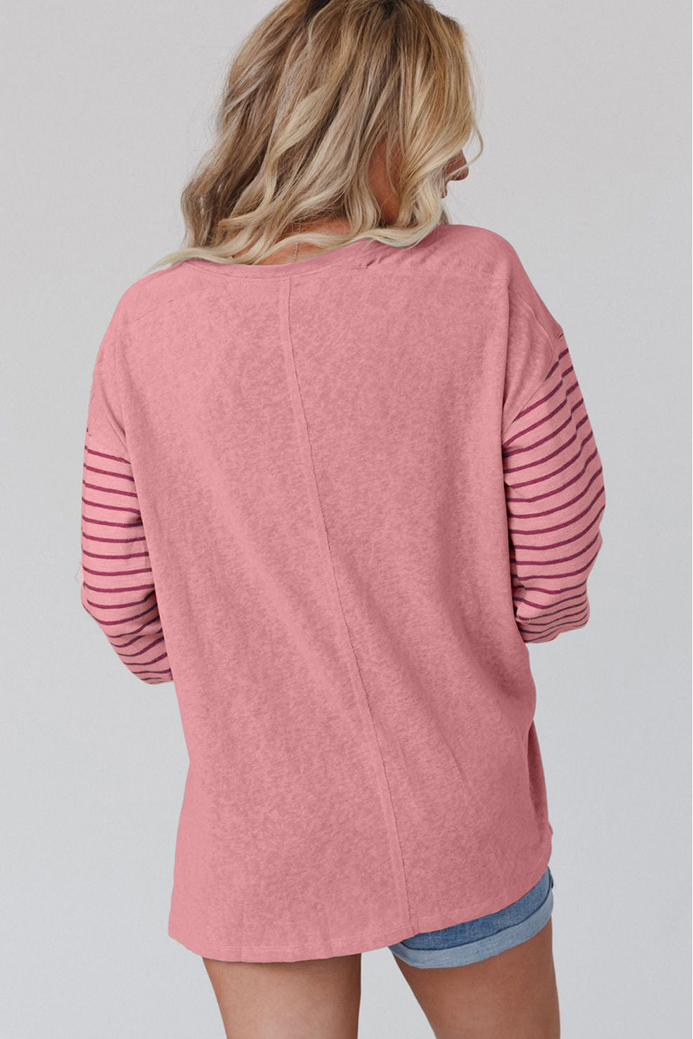 Peach Blossom Colorblock Striped Bishop Sleeve Top