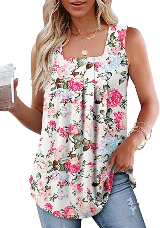 Square Neck Vest Print Sleeveless Loose Vest