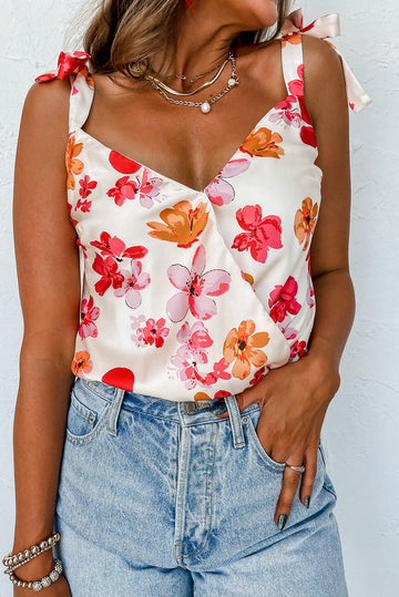 White Floral Button Wrap Sleeveless Bodysuit