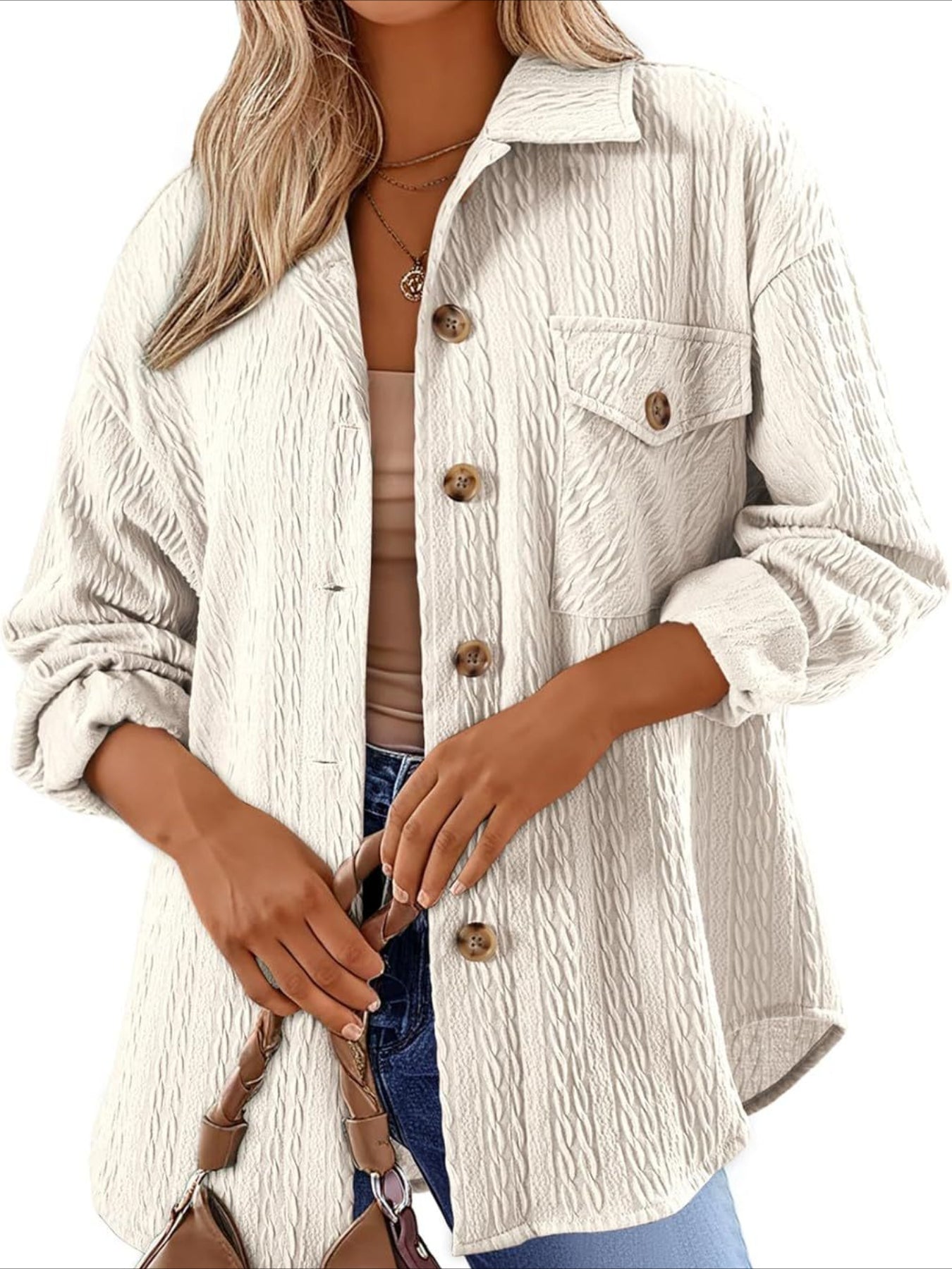 Women's Casual Long Sleeve Button-Up Shirt with Twist Pockets