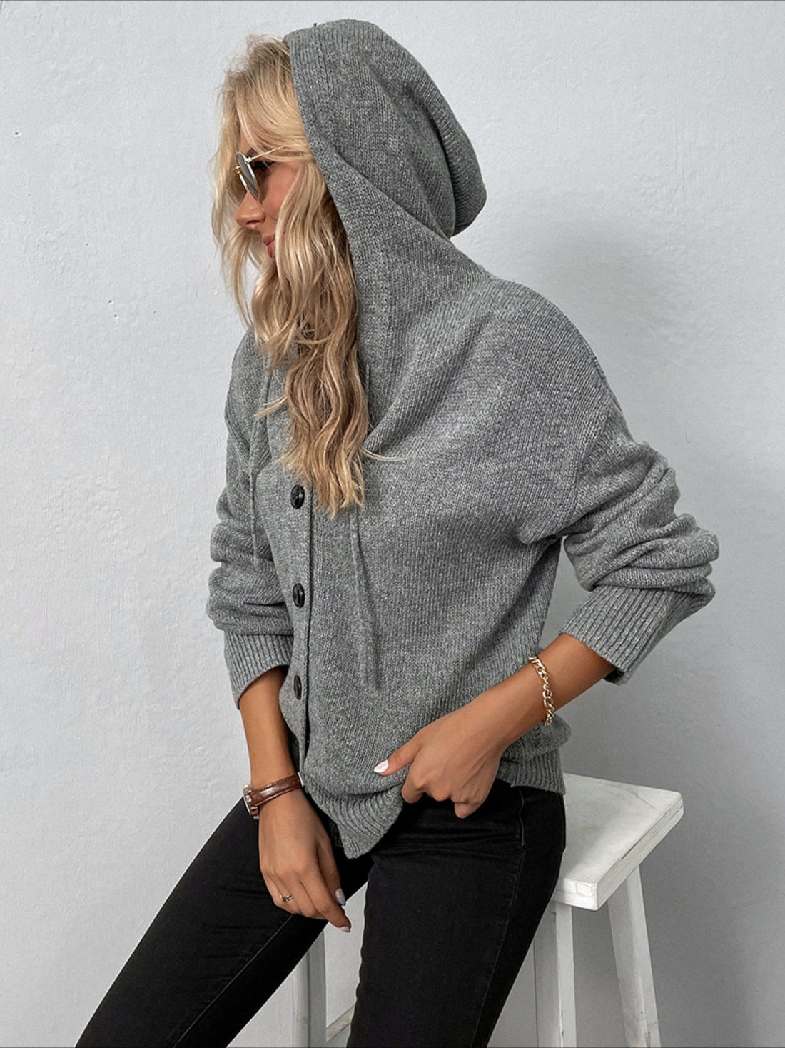 Cozy Solid Hooded Cardigan - Warm Long Sleeve Knit Outwear