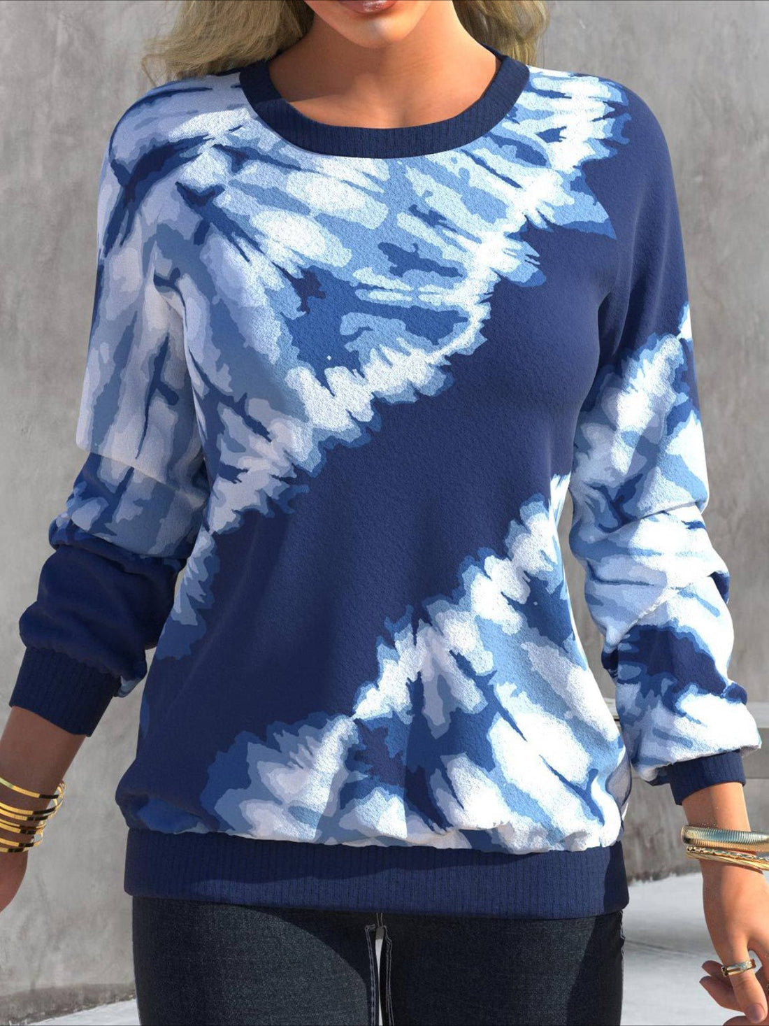 Round Neck Plunge Long Sleeve Casual Loose Sweatshirt