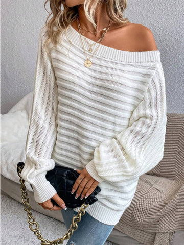 Cold Shoulder Long Sleeve Sweater, Elegant Solid Color Sweater