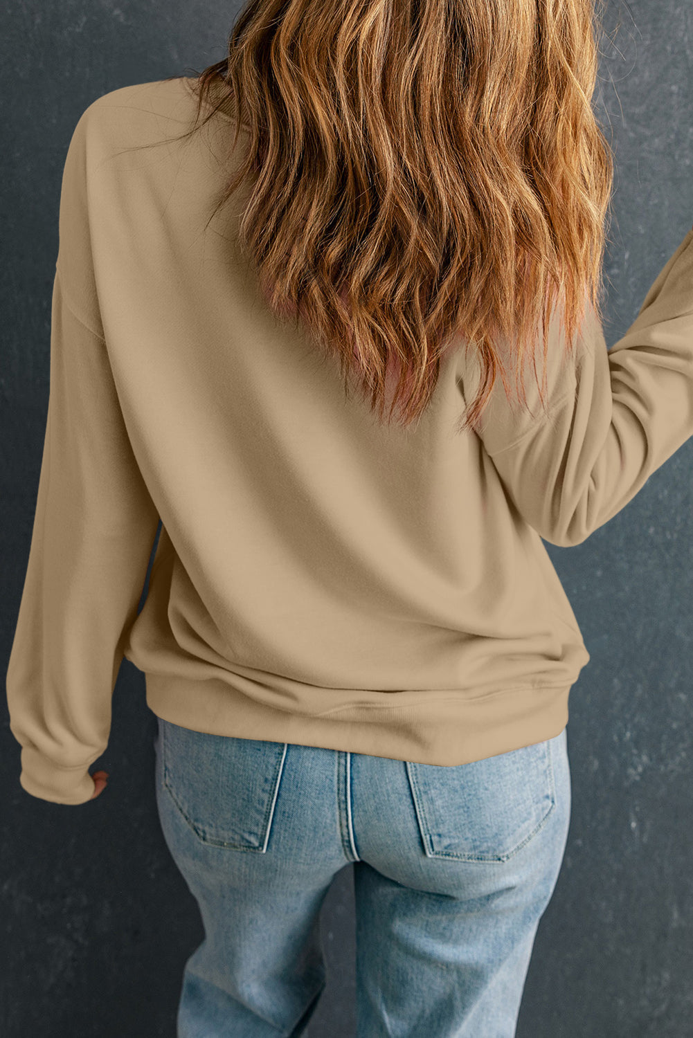 Khaki Solid Classic Crewneck Pullover Sweatshirt