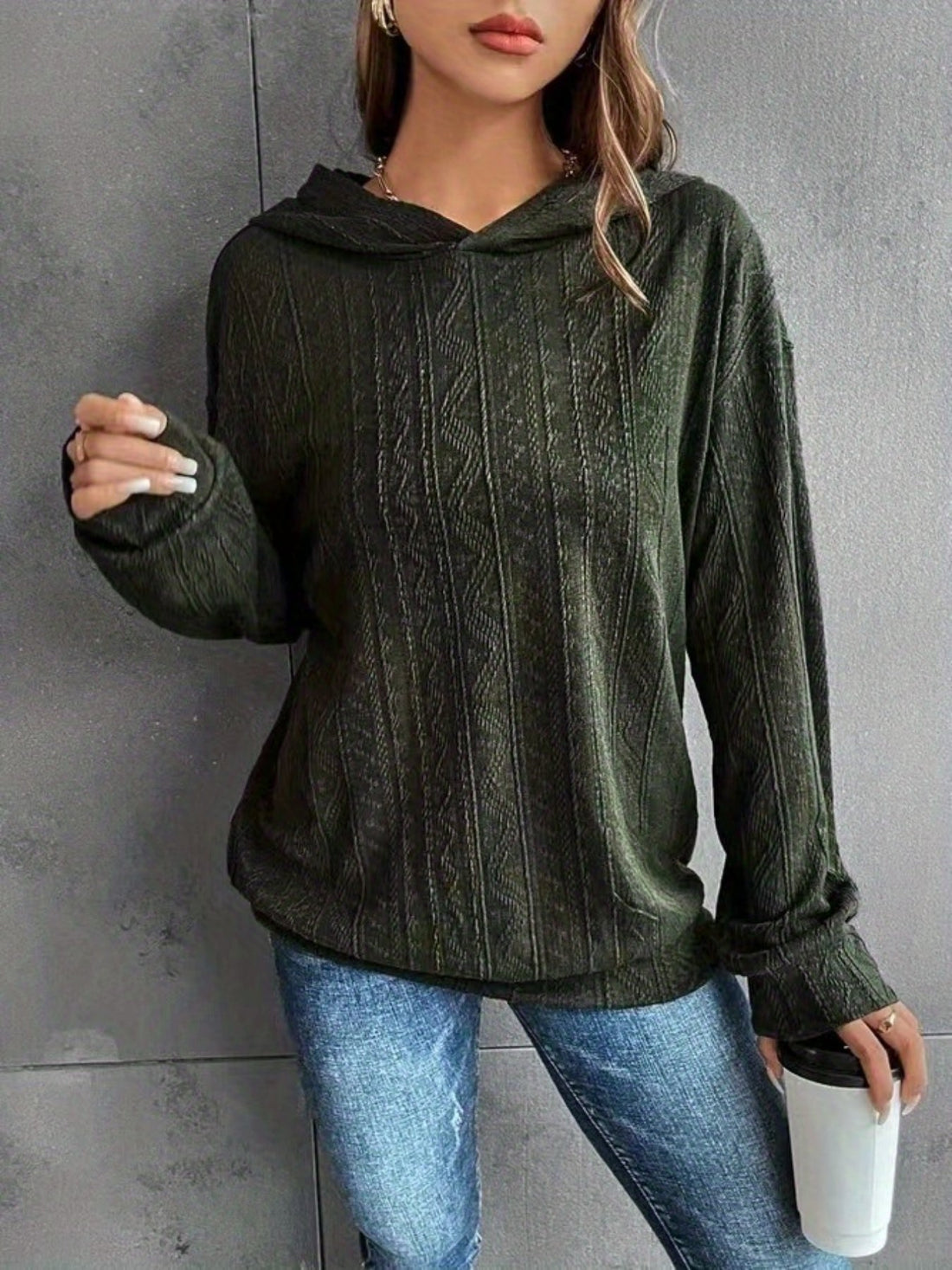 Solid Drop Shoulder Hoodie, Casual Long Sleeve Hoodies Sweatshirt