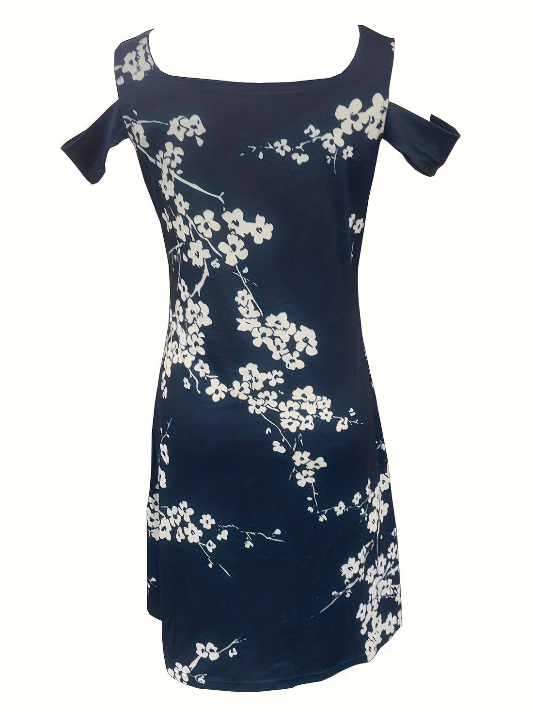 Chic Blossom Cold-Shoulder Dress, Effortless V-Neck Fit, Short Sleeves, Perfect for Casual Outings