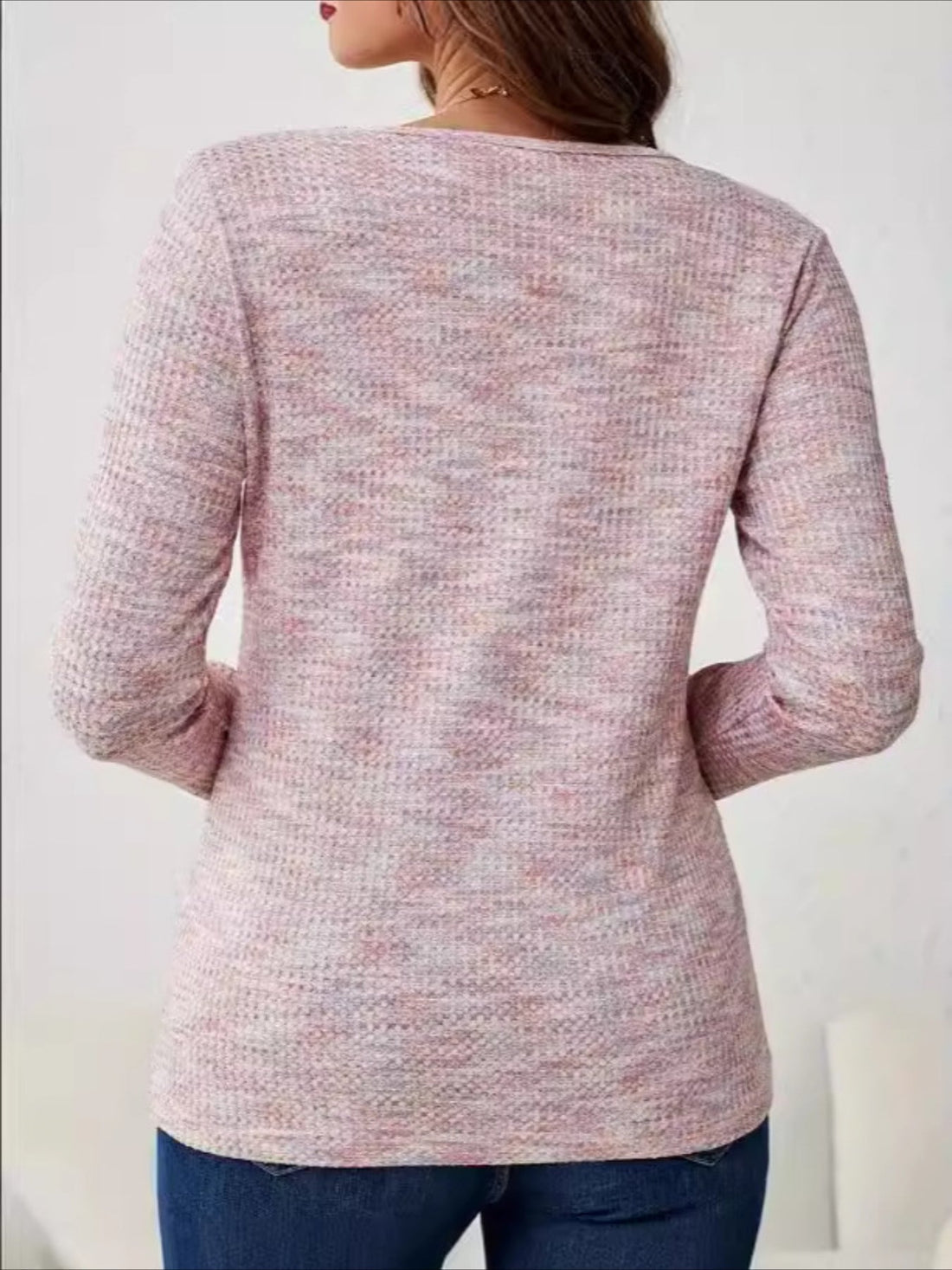 Elegant V-Neck Long Sleeve T-Shirt with Button Detail