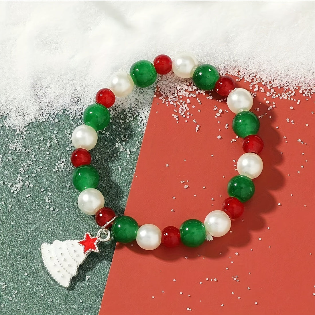 Chic Christmas Beaded Bracelet with Santa, Reindeer & Tree Charms