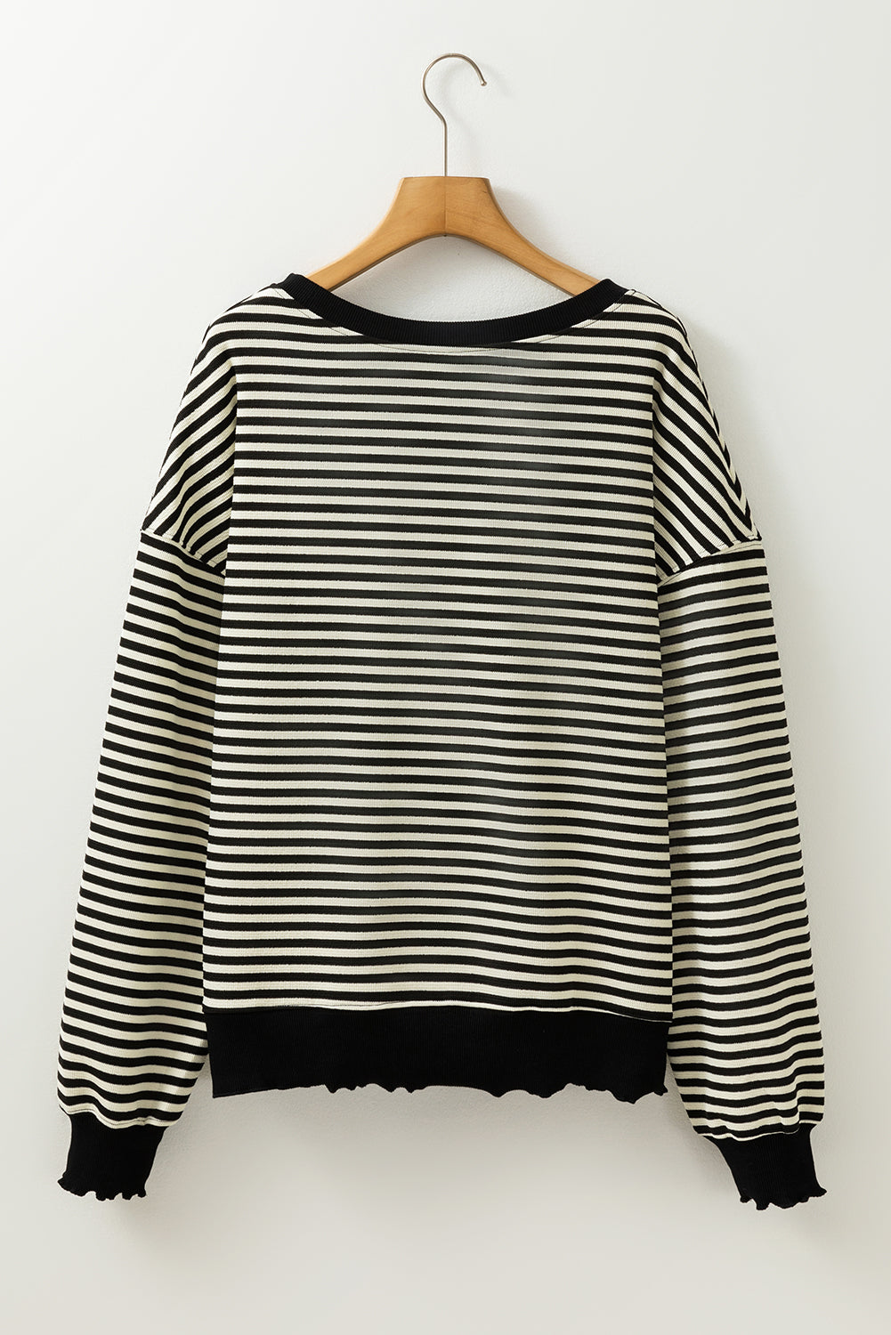 Black Stripe Loose Drop Shoulder Long Sleeve Top