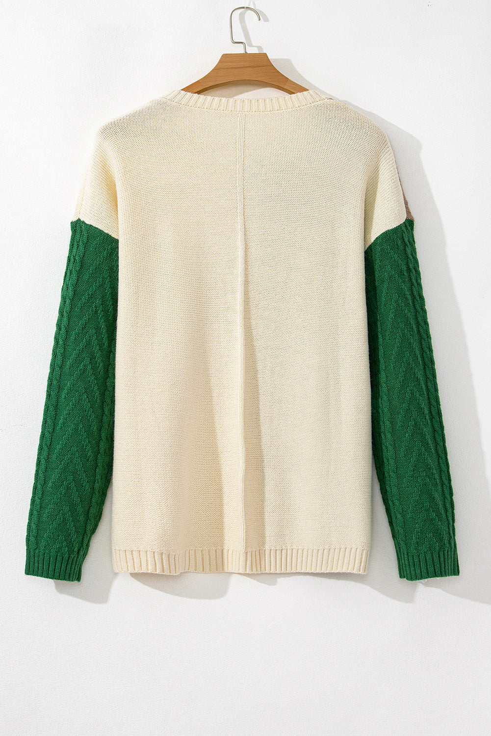 Mist Green Plus Size Cable Knit Color Block Drop Shoulder Sweater