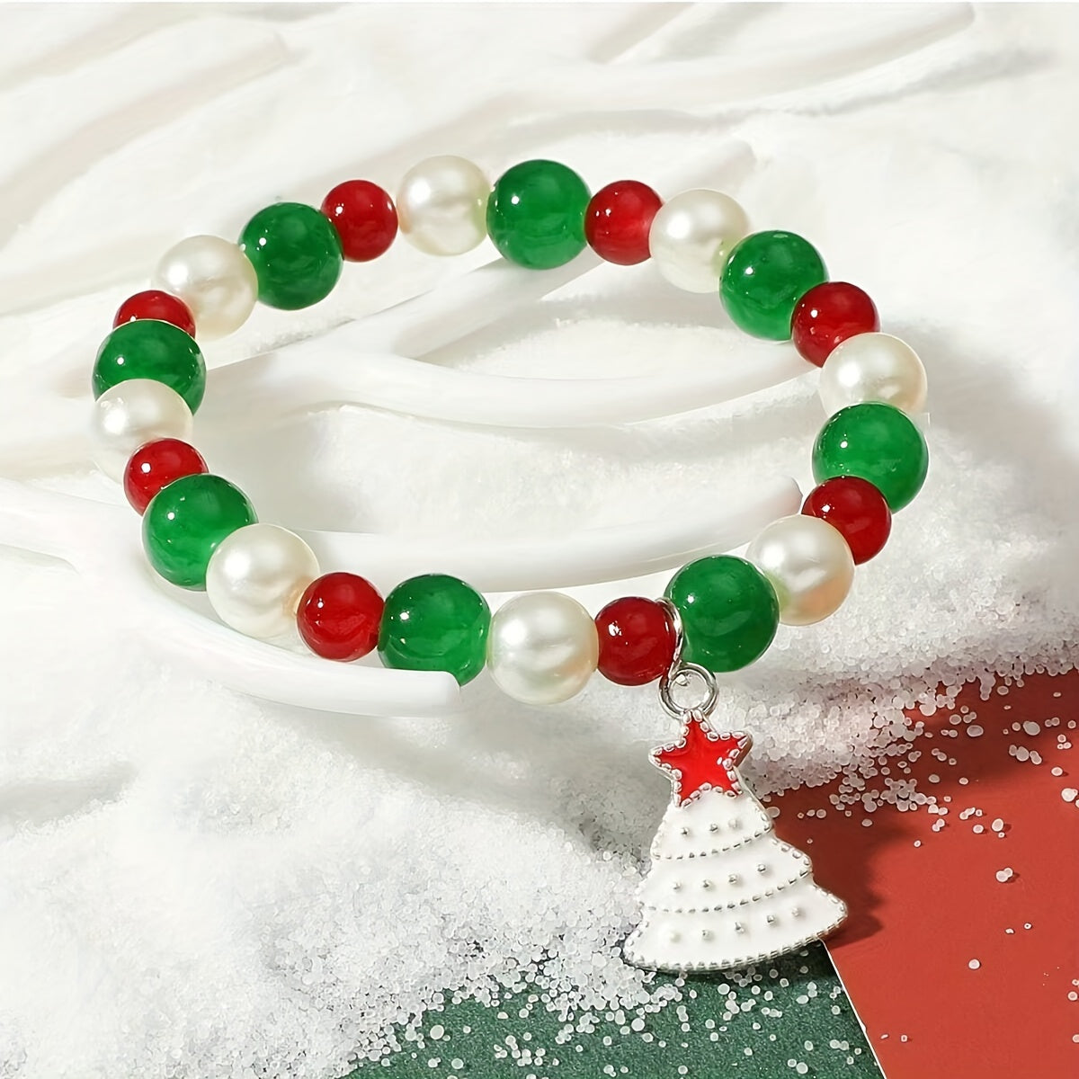 Free Gift Chic Christmas Beaded Bracelet with Santa, Reindeer & Tree Charms