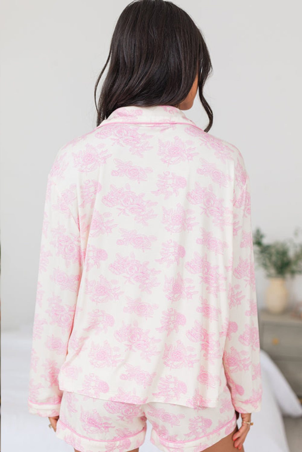 Pink Floral Long Sleeve and Pants Pajamas Set