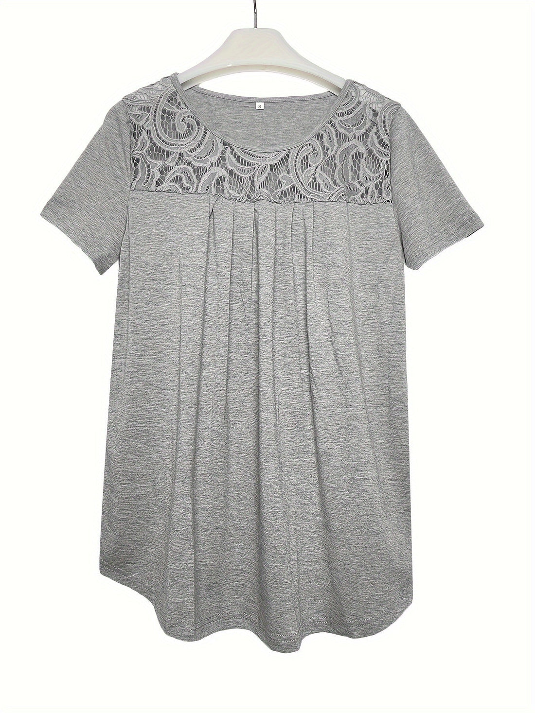 Women's Contrast Lace Ruched T-Shirt - Casual Short Sleeve Top