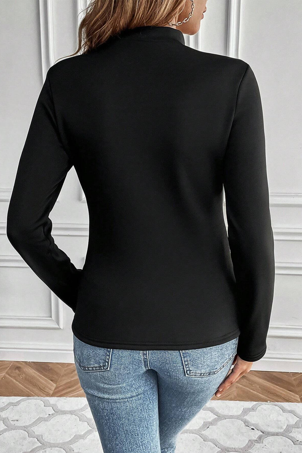 Black Mock Neck Thermal Lined Long Sleeve Tee