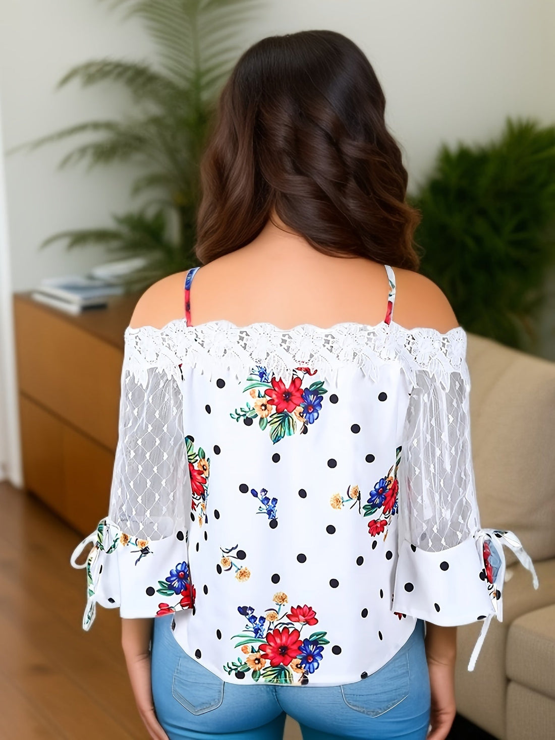 Floral Print Blouse, Casual Cold Shoulder Blouse