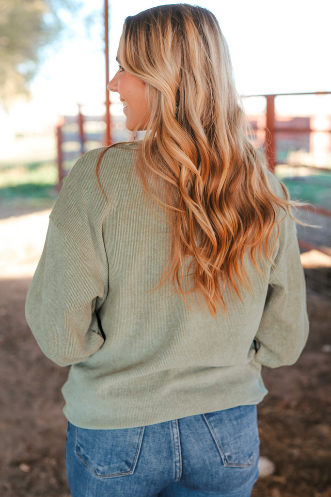 Green Leopard Jesus Cross Corded Oversized Sweatshirt