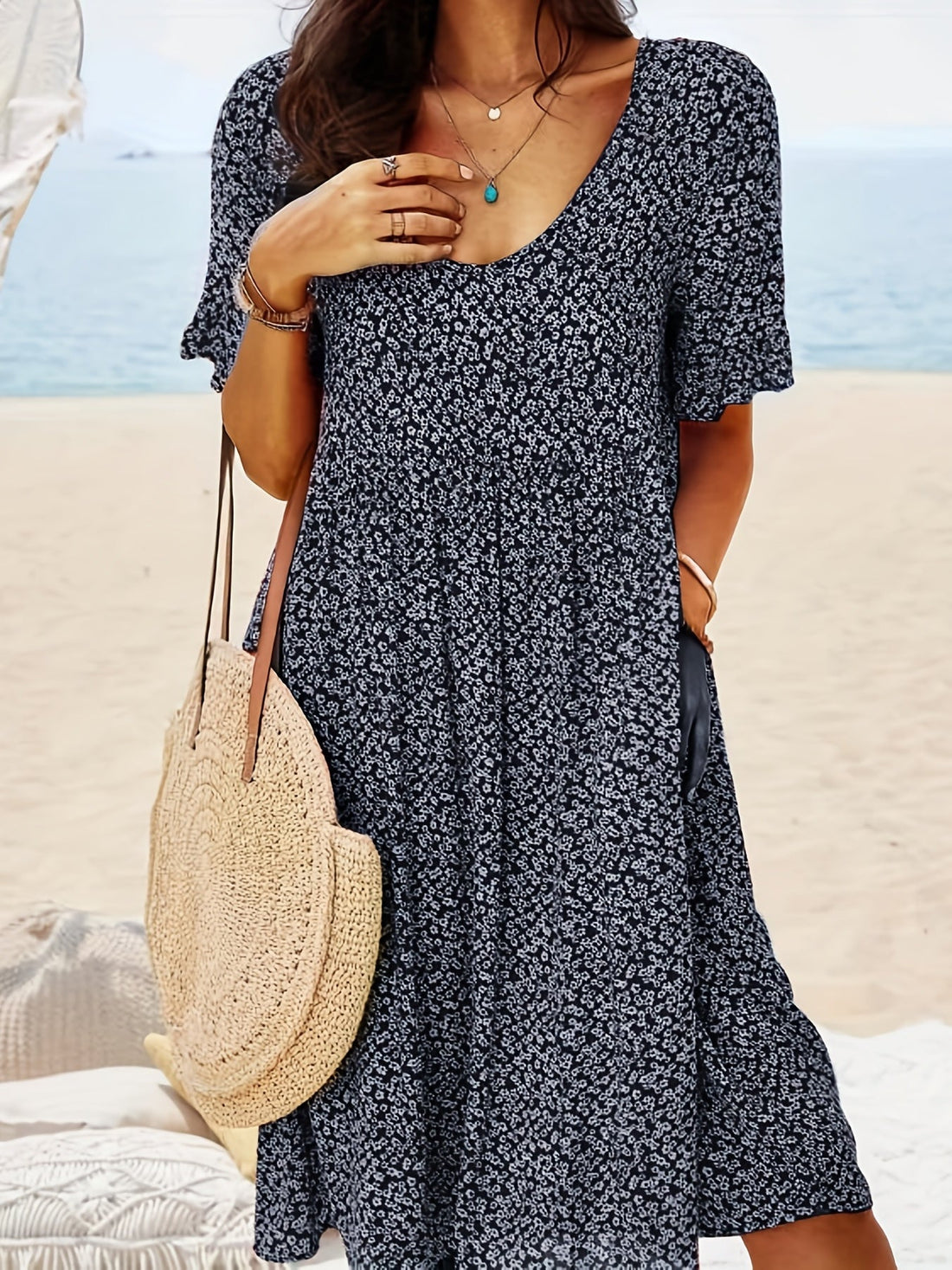 Women's Boho Floral Print Dress - Perfect for Beach Vacations and Casual Wear