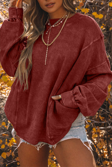 Fiery Red Exposed Seam Twist Open Back Oversized Sweatshirt