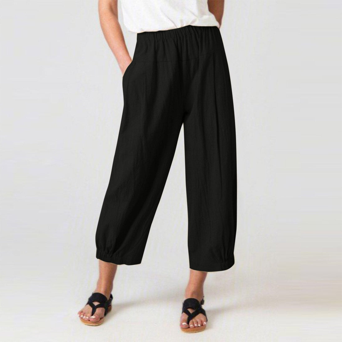 Cotton Linen Solid High Waist Women Trousers