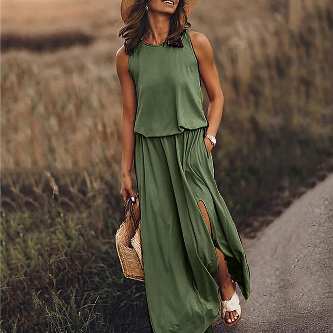 Elegant Solid Backless Sleeveless Long Dress