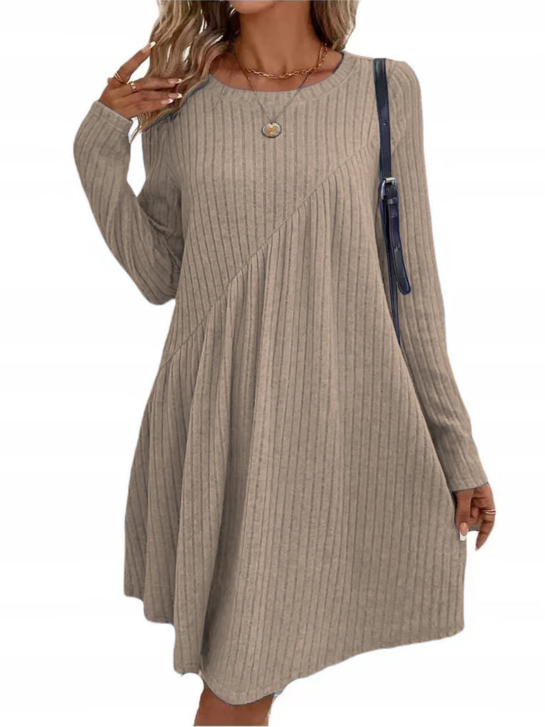 Relaxed Fit Ribbed Crew Neck Dress