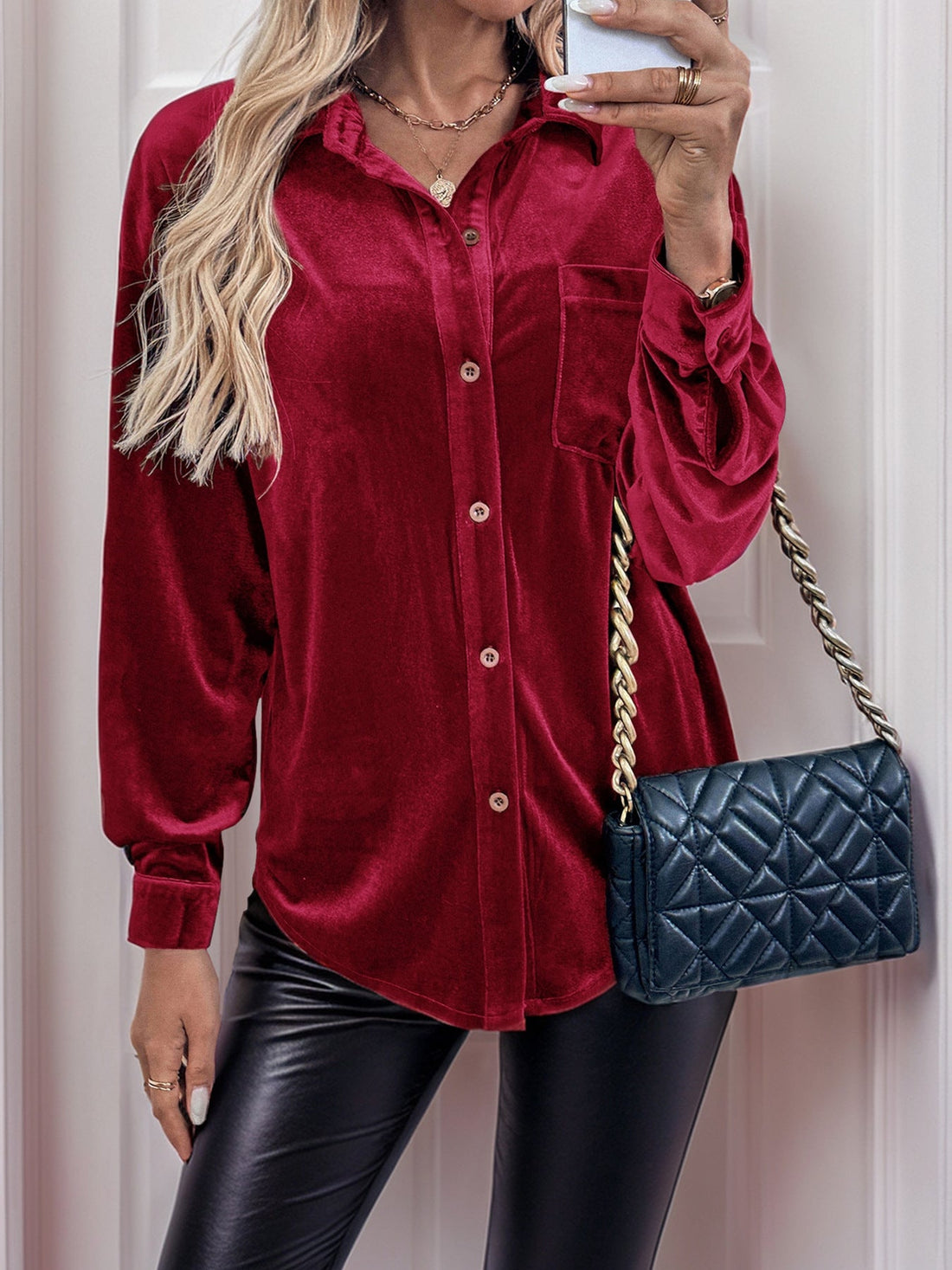 Cross-border Solid Color Shirt Collar Long Sleeve