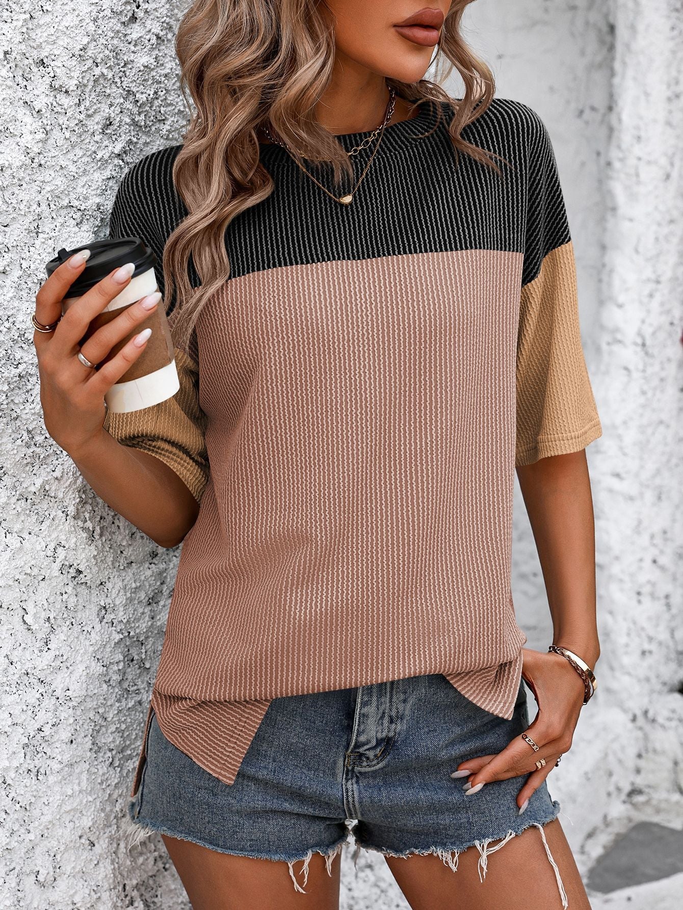 Color Block Round Neck Half Sleeve T-Shirt