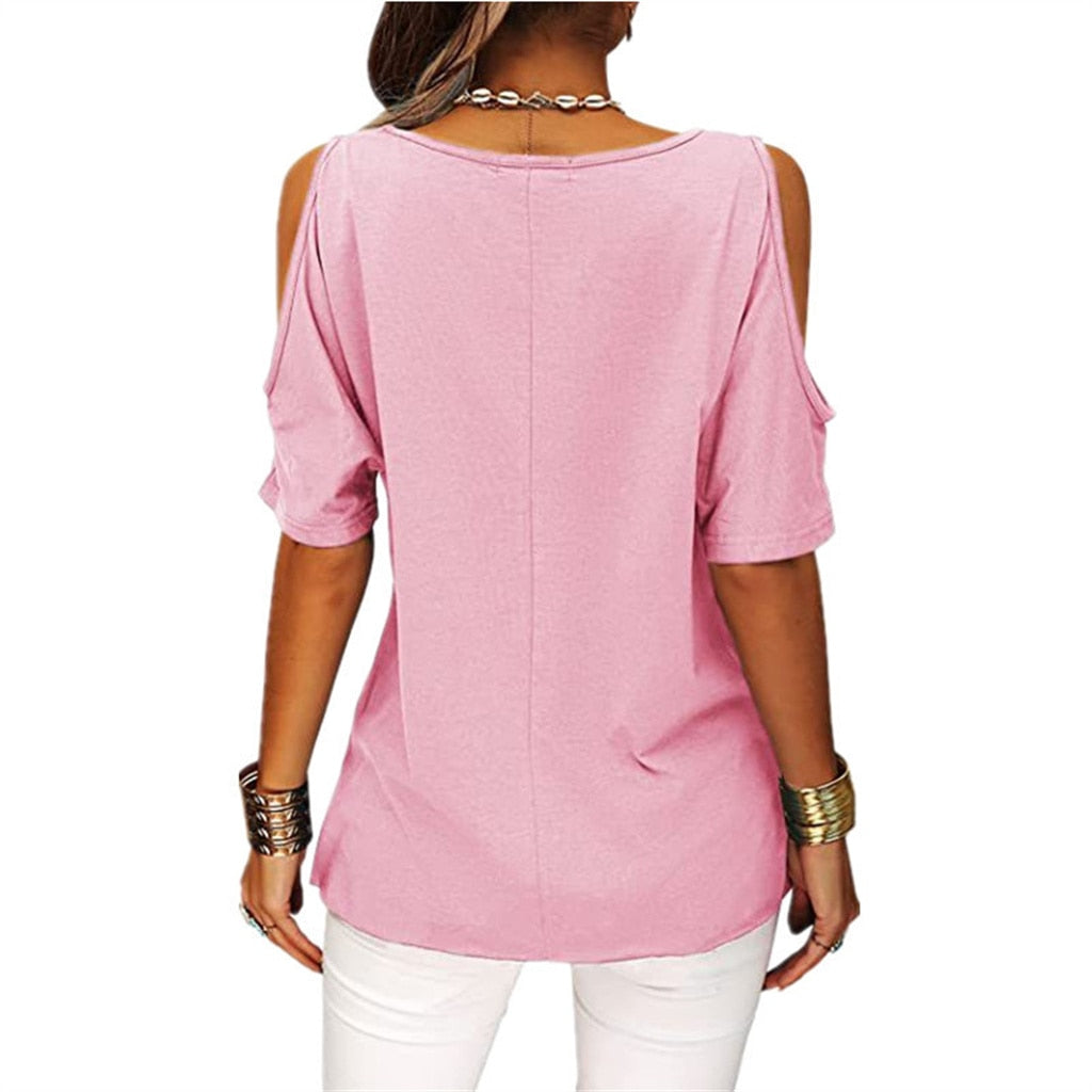 Short Sleeve Solid Cold Shoulder T-Shirts