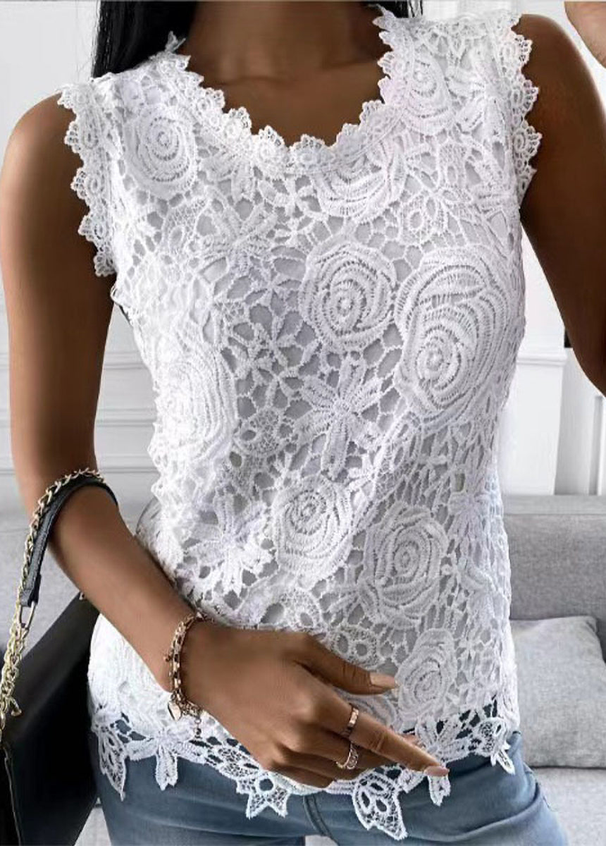 Solid Color Lace Pattern Vest Top