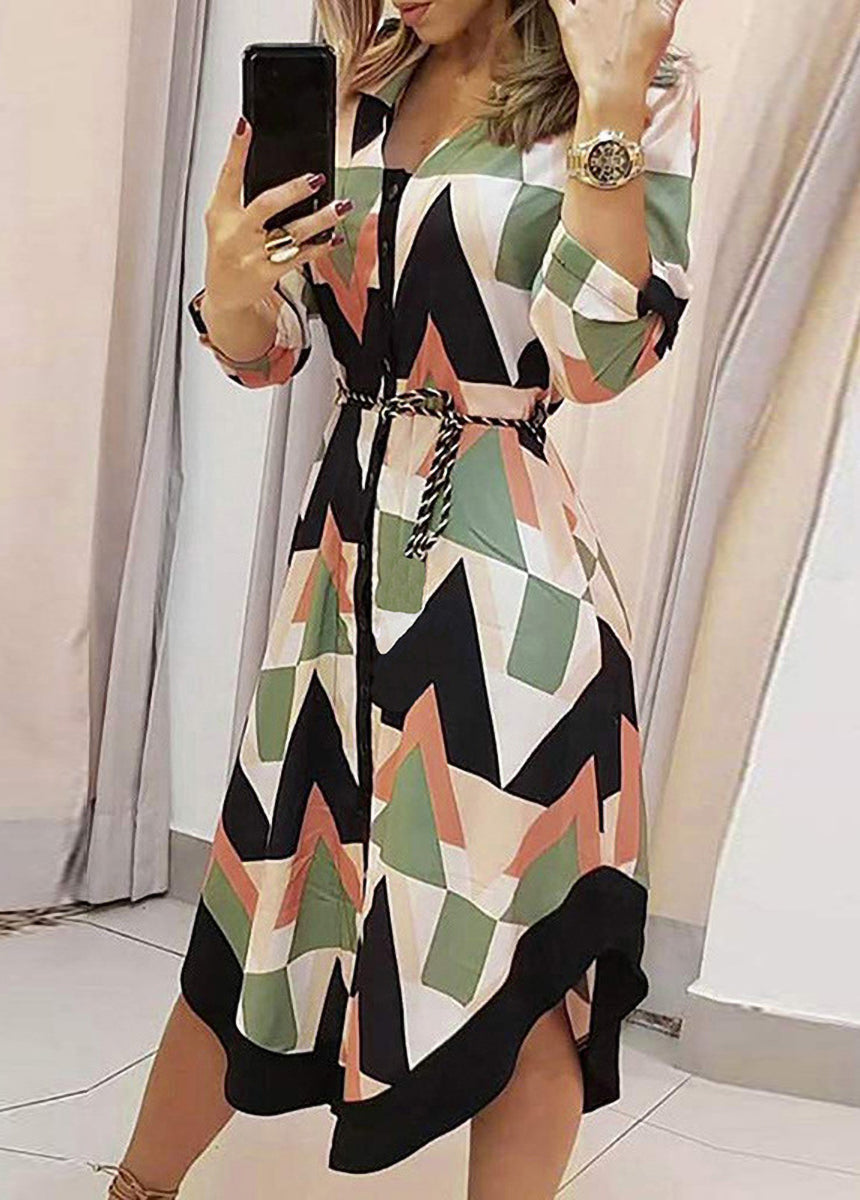 Printed Plaid Collar Tie Dress