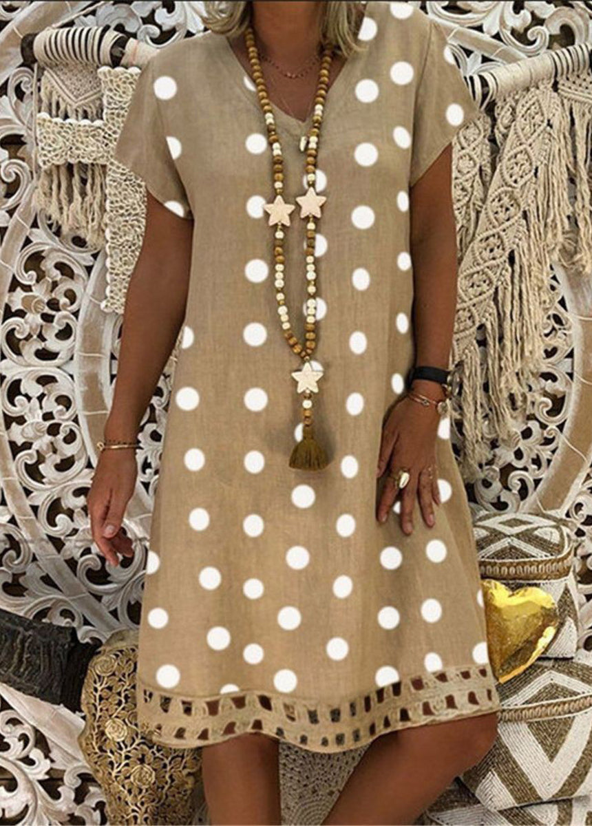 Fashionable Polka Dot Short Sleeve V-neck Print Dress