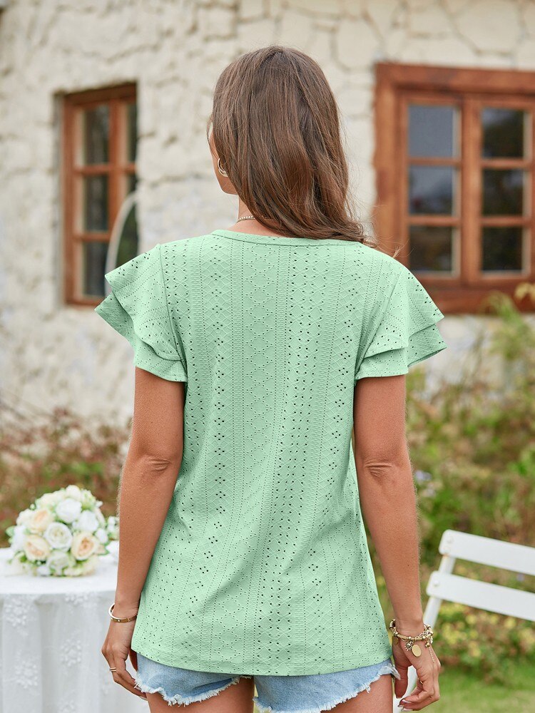 V Neck Short Sleeve Ladies Elegant Casual T-Shirts