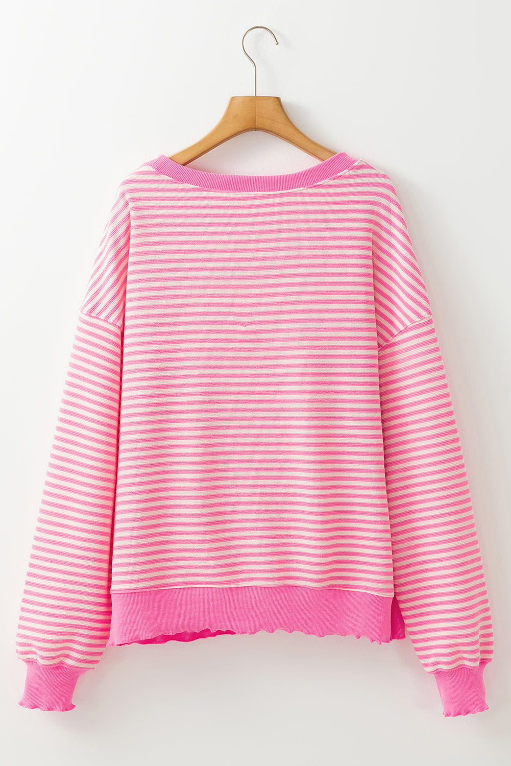 Pink Stripe Loose Drop Shoulder Long Sleeve Top