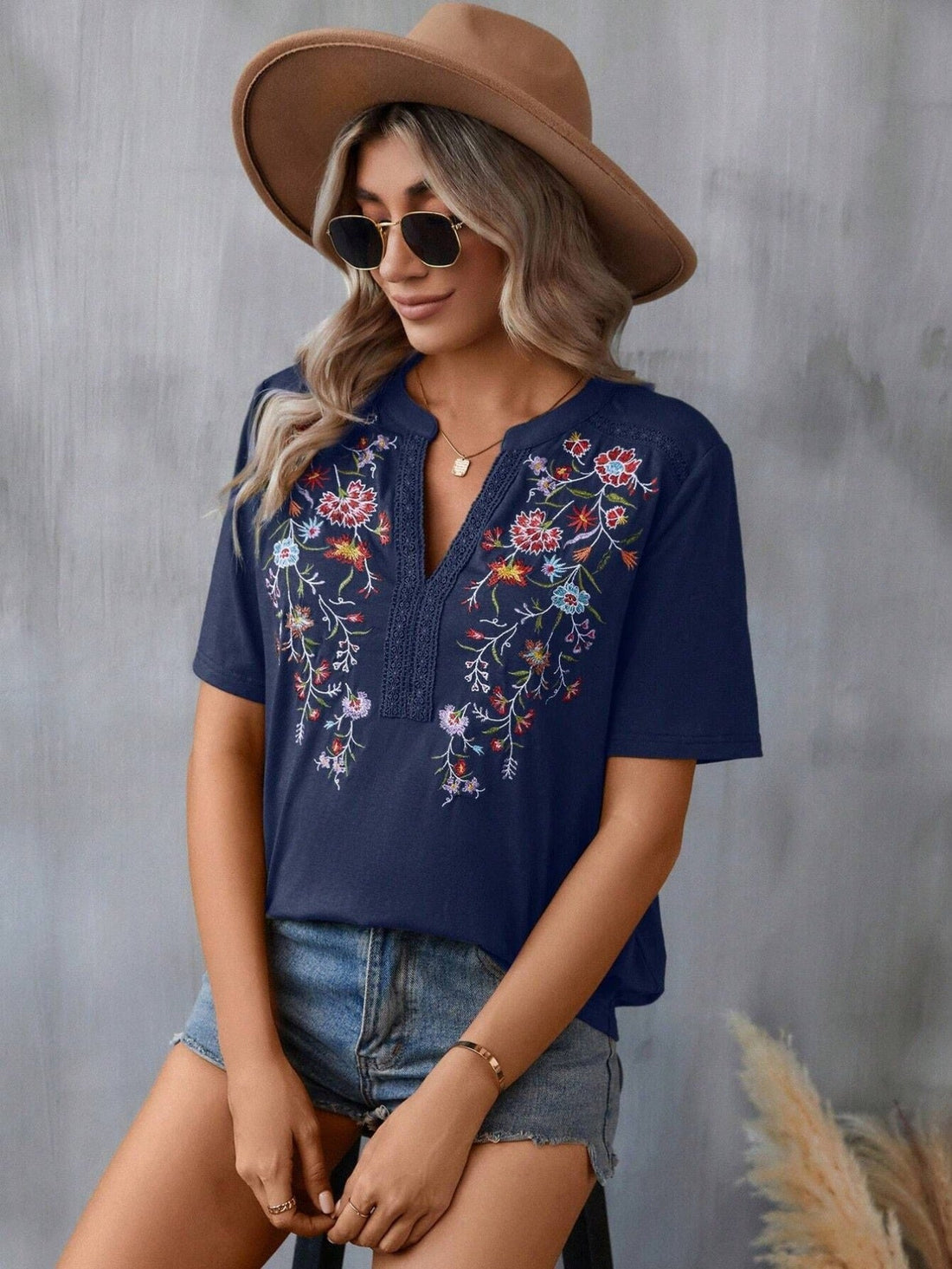 Embroidered Patchwork Lace T-Shirt