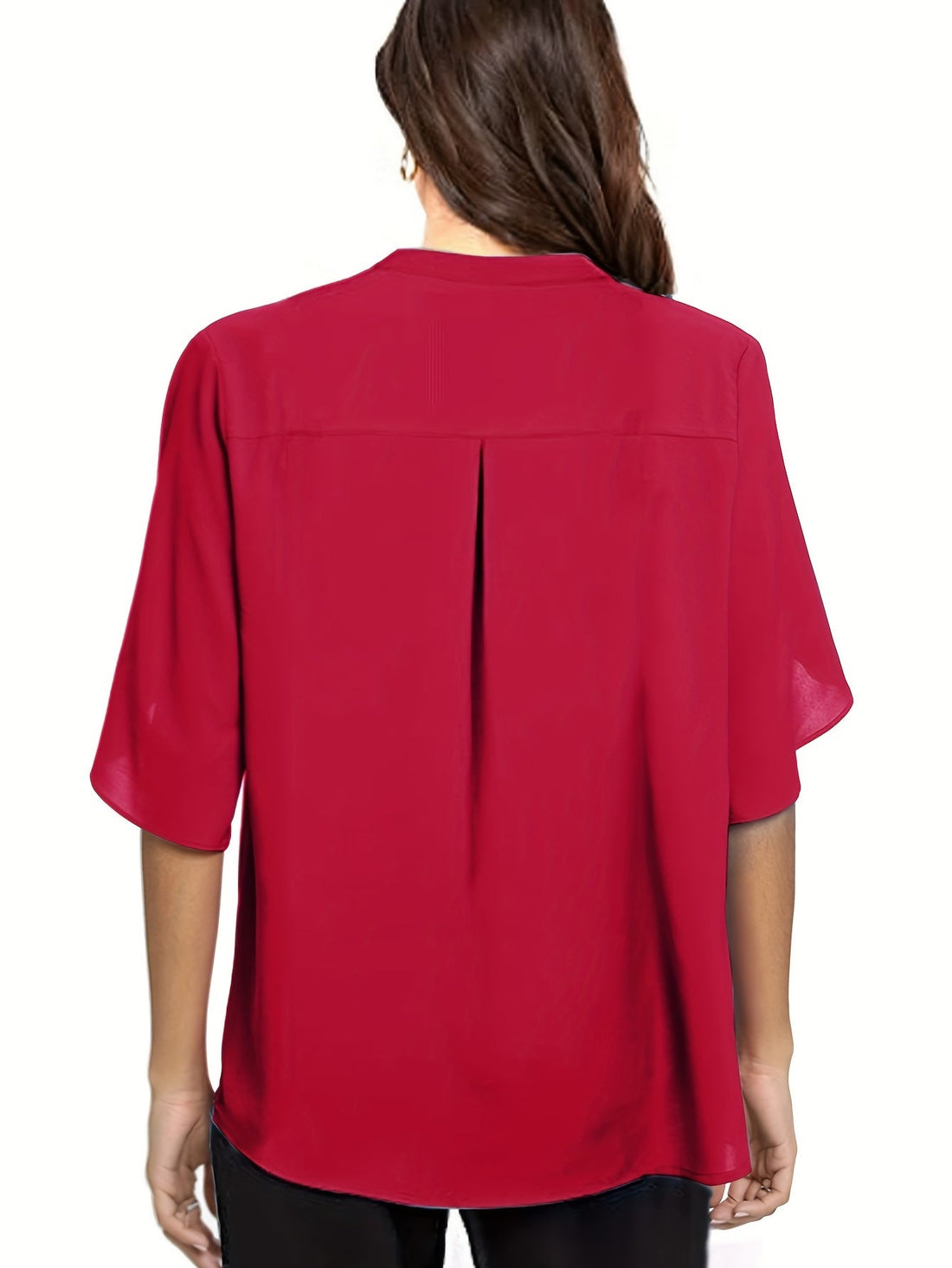 Elegant Top, Women's Plain Button Decor Half Sleeve V Neck Slight Stretch T-shirt