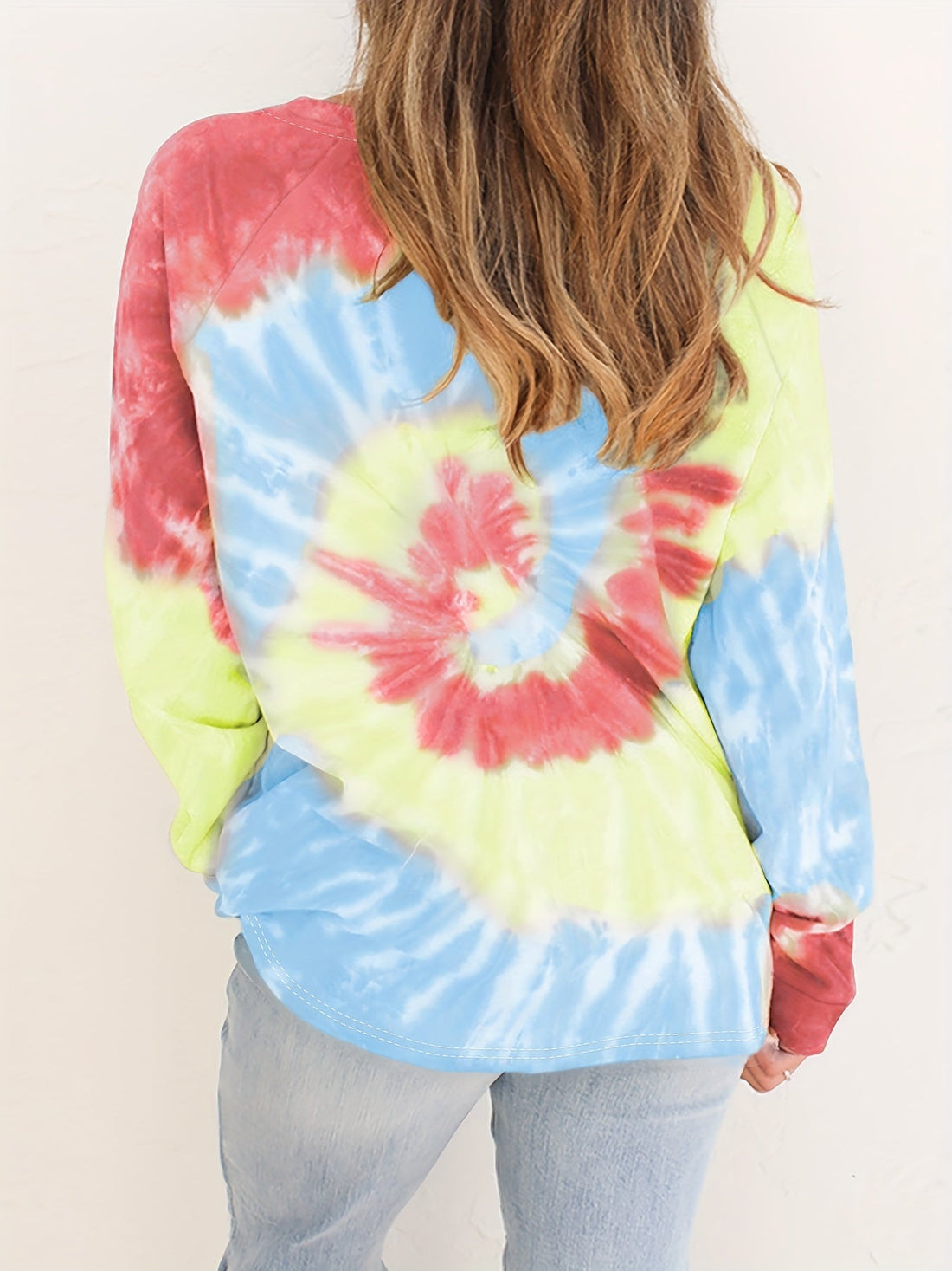 Women's Loose Tie Dye Top, Long Sleeve Crew Neck T-Shirts