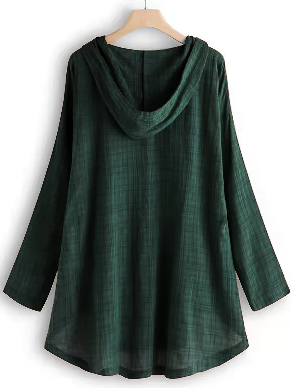 Elegant Hooded Plaid Blouse for Women - Long Sleeve Shirt with Drawstring Detail