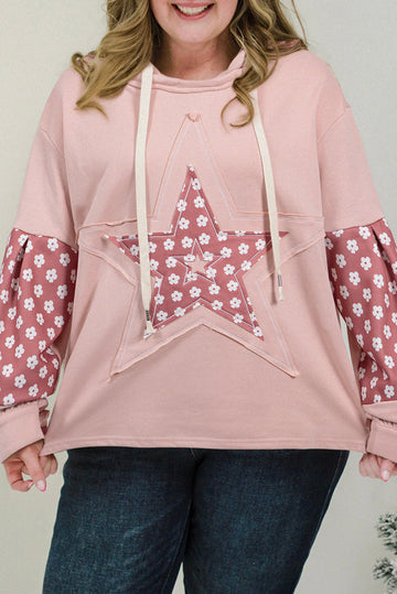 Delicacy Star Patch Graphic Floral Color Block Drawstring Plus Size Hoodie