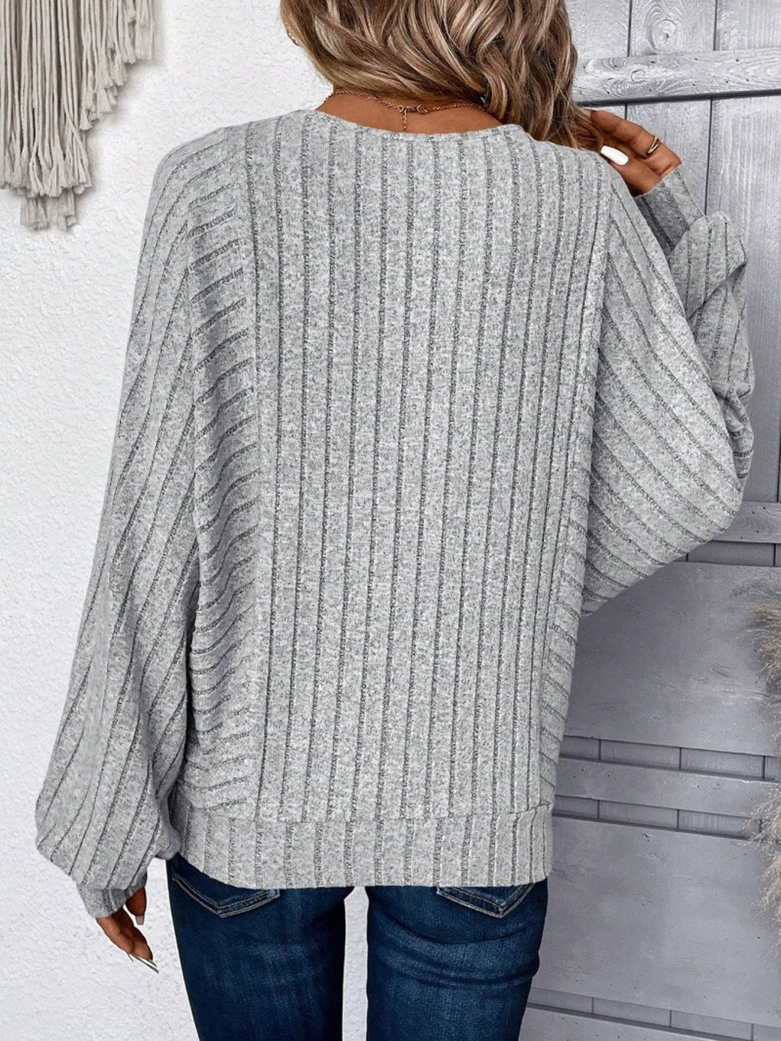 Long Sleeve Solid Color Ribbed Crew Neck Top for Women, Perfect, Casual Wear