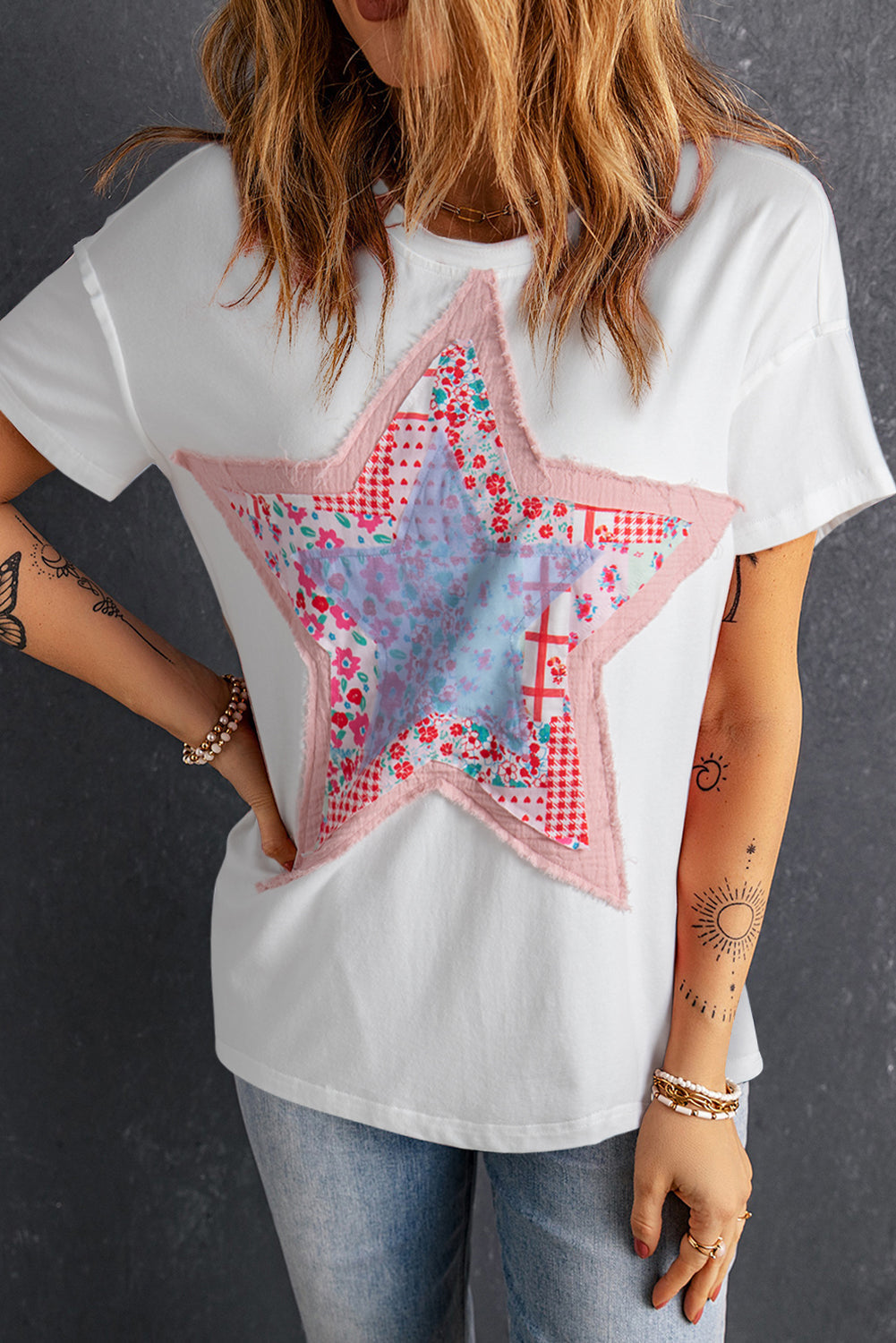 White Star Patchwork Loose T-shirt