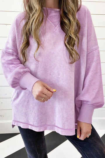 Orchid Petal Mineral Wash Drop Shoulder Pullover Sweatshirt