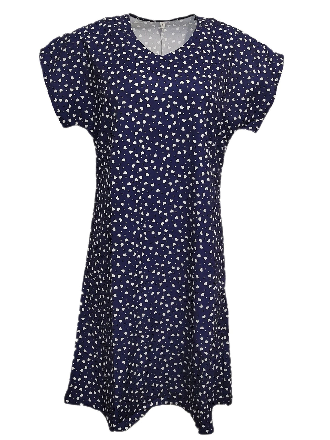 Polka Dot & Heart Print Dress, Casual V Neck Short Sleeve Dress